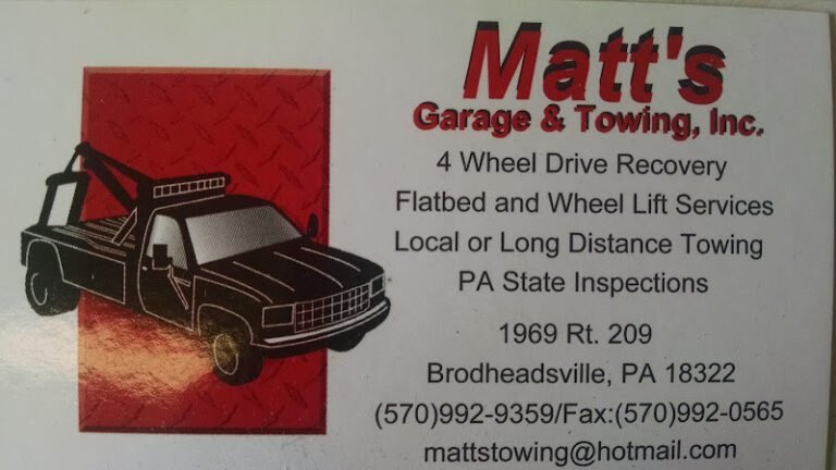 Matt’s Garage Tow Service in Brodheadsville, Pennsylvania