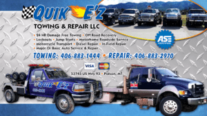Quik E'z Towing & Repair LLC tow service company in Polson, Montana offering 24 hour towing near me