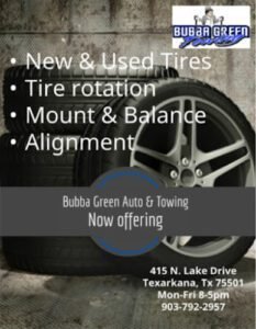Bubba Green's Towing & Auto tow service company in Texarkana, Texas offering 24 hour towing near me